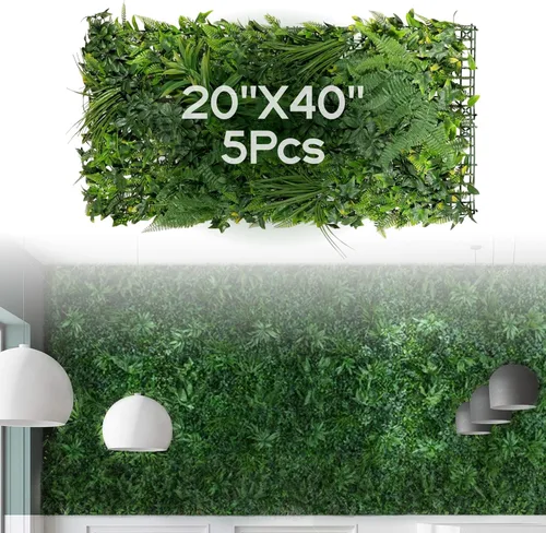 Vista 10 de NatraHedge Decoración de pared artificial Kauai de 20 x 40 pulgadas, 5 piezas (28 pies cuadrados) paneles de hierba de hoja de seto para interiores
