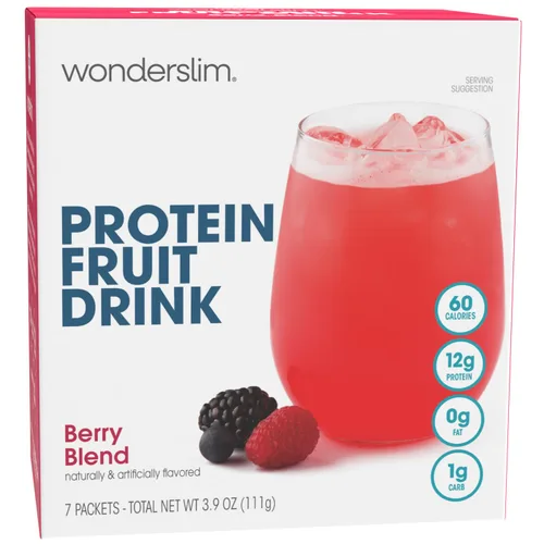 WonderSlim Bebida proteica de frutas, mezcla de bayas, sin grasa, sin gluten, apta para dieta cetogénica y baja en carbohidratos (7 unidades)