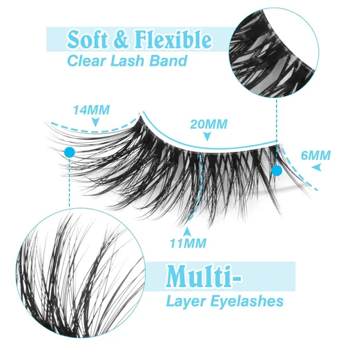 Vista 4 de Pestañas postizas de zanlufly, de aspecto natural, de media longitud, de visón, pestañas postizas de ojo de gato, banda invisible ligera