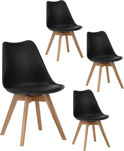 Set of 4 Dining Chairs Medieval Modern Style with Wooden Legs, Kitchen and Dining Room Chairs, Table & Chair Sets, Desk Chair for Home Office,Black