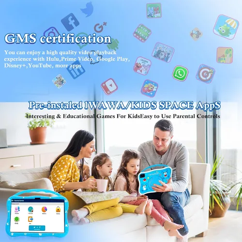 Vista 4 de MengDash Tableta para niños, tableta de 10.1 pulgadas para niños, tableta de aprendizaje educativo Android 14, 12 (4+8) GB de RAM+64GB de Azul