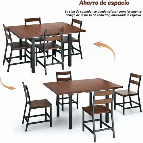 Vista 6 de ALEXNUTRE Juego de mesa de comedor para 4, juego de mesa de cocina extensible y 4 sillas, respaldo curvo, mesa de comedor con tablero de MDF y marco