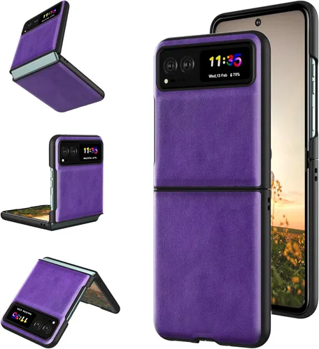Vista 9 de Cresee Funda para Motorola Razr 2023 - Funda trasera de PU de cuero vegano y parachoques de PC duro para Moto Razr 2023 - Negro