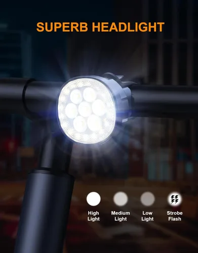 Vista 3 de 2026 Ultra Slim Bike Lights with Reflectors, 8+6 Modes Bicycle Lights Front and Rear, IP65 Waterproof & Dual USB-C 1-2 Hrs Fast Charging Bike Lights