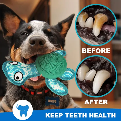 Vista 6 de Juguetes masticables para perros, juguetes para masticar dientes de cachorro, material de goma duradero, con forma de tortuga, juguetes para perros