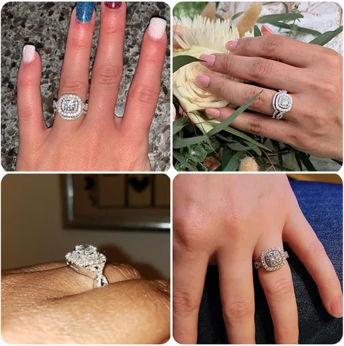 Vista 2 de Newshe - Juego de anillos de compromiso para mujer, plata esterlina 925 de 1.8 quilates, redondo, blanco, AAA Cz, tamaño 5-10