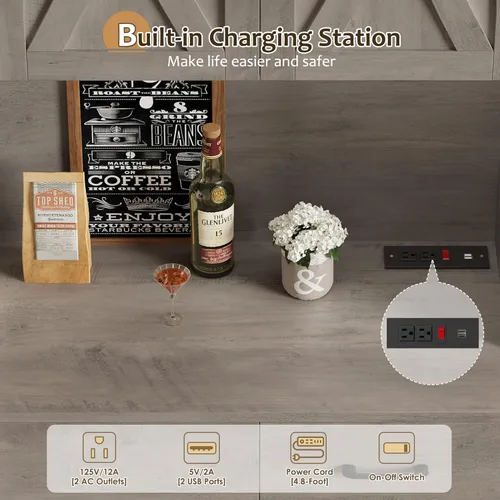 Vista 5 de HOSTACK Armario de despensa de 71 pulgadas con estación de carga, armario alto de almacenamiento de despensa de cocina con soporte para microondas