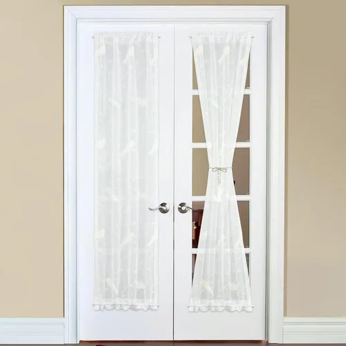 Vista 15 de VOGOL Cortinas de puerta con patrón de pájaros, cortina francesa semitransparente con bolsillo superior e inferior para barra con alzapaños, 25