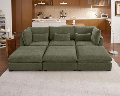 Vista 49 de Sofá modular de gran tamaño, sofá modular de pana extra profundo con diván otomano, sofás de felpilla esponjosa en forma de L para sala de estar