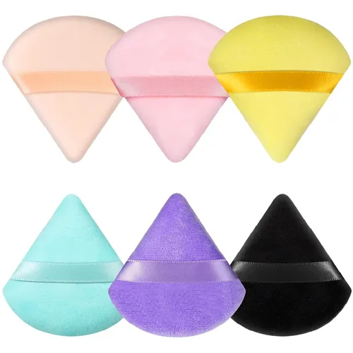 Vista 20 de Pimoys 6 esponjas de maquillaje facial, esponja de terciopelo suave triangular, esponja de belleza para polvo suelto (negro, rosa)