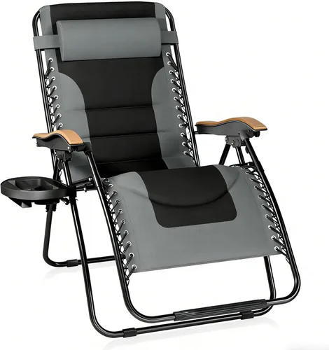 Vista 30 de PHI VILLA Juego de 2 sillas acolchadas XXL de gravedad cero, reclinables plegables para patio, asiento antigravedad de 30 pulgadas de ancho