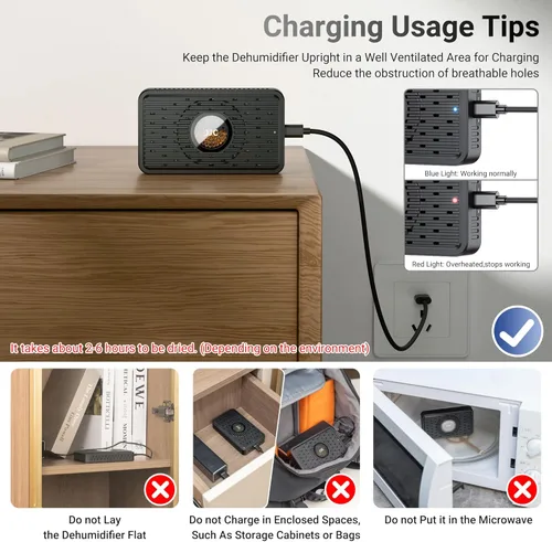 Vista 3 de Paquete de 2 deshumidificadores desecantes recargables para almacenamiento con cable USB-C, reutilizable, portátil, absorbente de humedad y humedad