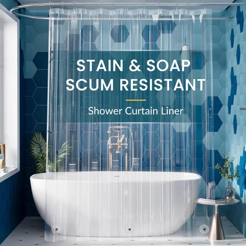 Vista 23 de Titanker Forro de cortina de ducha de plástico, 72 x 72 pulgadas, forro de ducha beige ligero de PEVA, cortinas de ducha para baño, forro de ducha