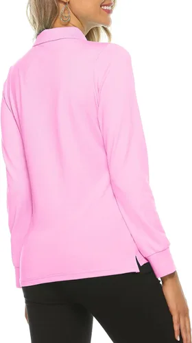 Vista 4 de AjezMax Polo de golf de manga larga para mujer, ligero, de secado rápido, absorbe la humedad, atlético, tenis, deportes, 3 botones