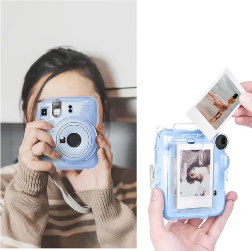 Vista 5 de Funda rígida transparente mejorada con adhesivo de bricolaje para cámara instantánea Fujifilm Instax Mini 12, funda transparente Instax Mini 12