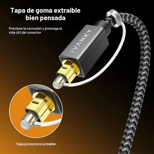Vista 9 de Cable de audio óptico IVANKY, cable de fibra óptica Toslink de 10 pies, cable de audio óptico digital S/PDIF para barra de sonido, sistemas estéreo