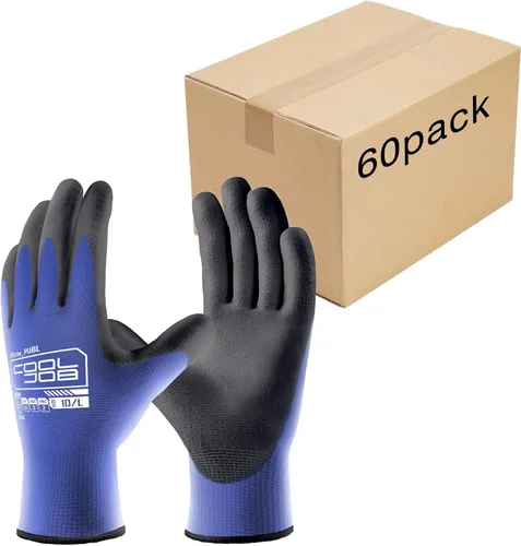 Vista 10 de COOLJOB 12/60 Pairs Safety Work Gloves Pack Bulk with Grip PU Coating Breathable Lightweight Gloves with Polyurethane Dipped for Men Women, 13 Gauge