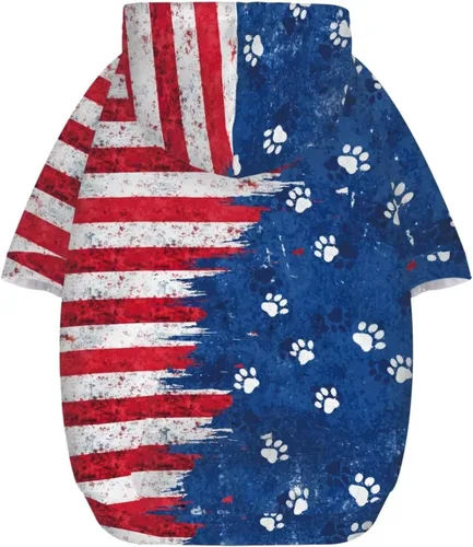 Vista 5 de Howilath Sudaderas con la bandera estadounidense para perros medianos, abrigo de invierno con diseño de pata de cachorro, ropa cálida con capucha