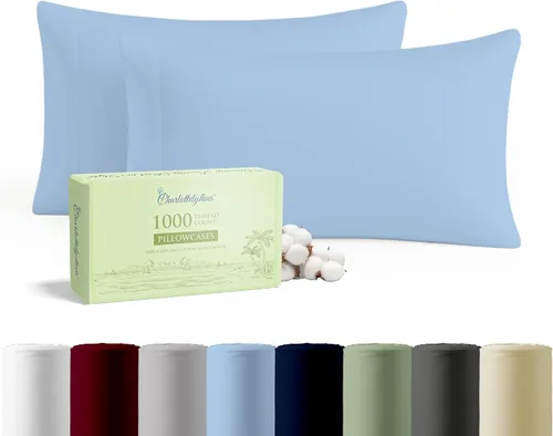 Vista 11 de CharlottelyHues Juego de 2 fundas de almohada de 1000 hilos 100% algodón egipcio con almohadas peinadas de fibras largas para dormir, funda