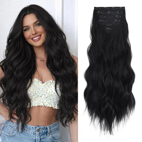 Vista 14 de NAYOO Extensiones de clip para cabello de 20 pulgadas para mujer, cabello ondulado y rizado de cobre rojo, extensiones de cabello sintético