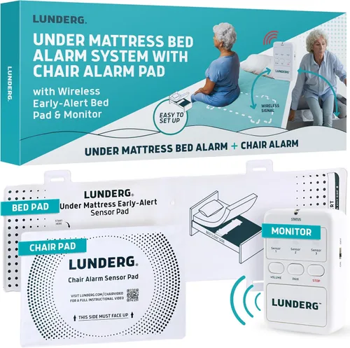 Lunderg Alarma de cama para debajo del colchón para adultos mayores y juego de alarma para silla – Almohadilla de colchón inalámbrica de alerta