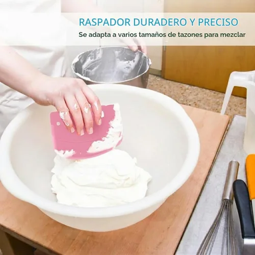 Vista 3 de Espátula raspadora de tazón, raspador de masa multiusos, 2 piezas, herramienta de plástico flexible para cortar repostería, raspadores de alimentos