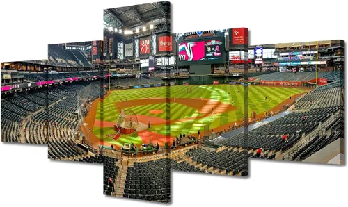 Vista 82 de TUMOVO T-MOBILE PARK - Arte de pared para sala de estar, lienzo de estadio de Seattle, 5 piezas, arte moderno de decoración de pared