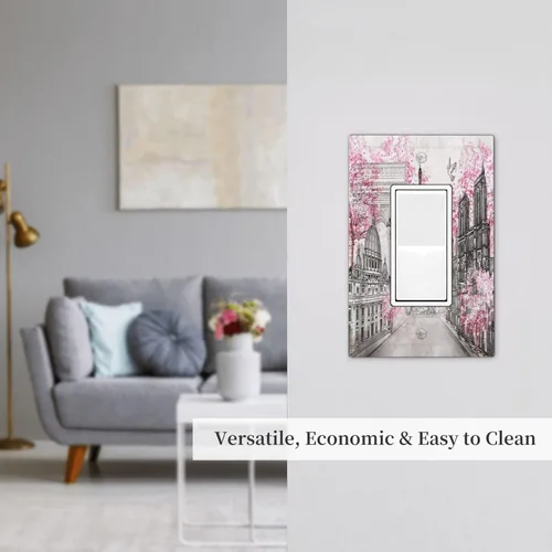 Vista 7 de París Torre Eiffel Arco de Triunfo Paisaje de la Ciudad Europea Rosa 1 Gang Single Rocker Art Wall Plate Decorativo GFCI Interruptor de Luz Cubierta