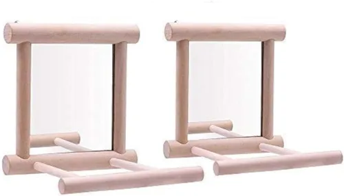 Litewoo Espejo de pájaro colgante de madera oscilante interactivo juguetes de juego para loros pequeños, guacamayos, periquitos grises africanos,
