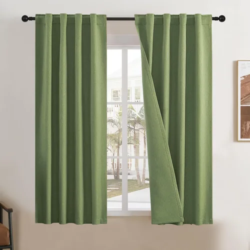 Vista 48 de DUALIFE - Cortinas de lino opacas beige de 54 pulgadas de largo, con pestaña trasera y bolsillo para cortinero, cortinas estrechas para dormitorio