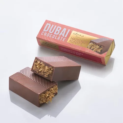 Vista 2 de Bateel Chocolate Dubai – Kunafa de avellana. Paquete de 5 barras