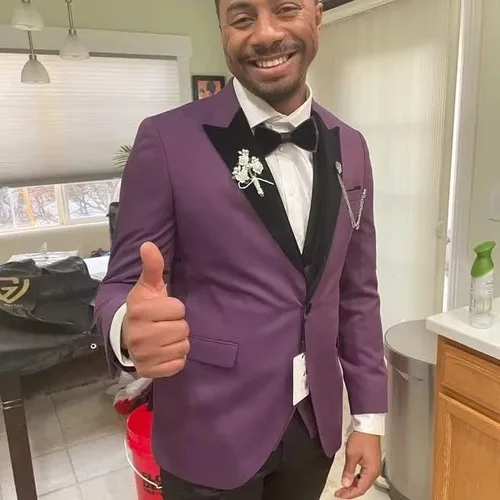 Vista 9 de HANBANGWEI Men Slim Fit Suits 3 Piece Double Breasted Suit Men Wedding Prom Party Business Blazer Vest and Pants with Tie