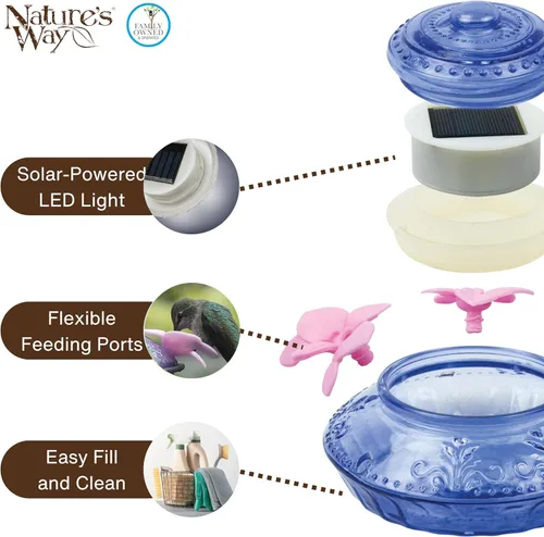 Vista 5 de Nature's Way Bird Products ANTHF2-I - Comedero iluminado, antiguo para colibríes, color azul claro/rosa