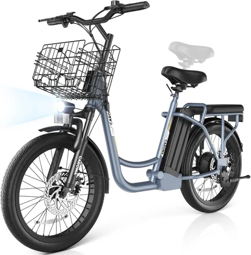 Caroma Peak - Scooter eléctrico de 500 W/800 W/1200 W con asiento, bicicleta eléctrica de neumático grueso de 20 pulgadas con batería extraíble de