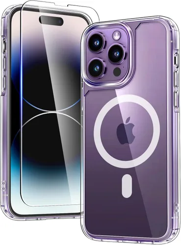Vista 129 de TAURI - Funda magnética para iPhone 15 Pro Max, 3 en 1, compatible con MagSafe, no se pone amarilla, con 2 protectores de pantalla, protección