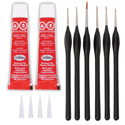 Testors - Pegamento de cemento de plástico y pinceles de pintura en miniatura Pixiss, pegamento fuerte y de secado rápido para modelos de