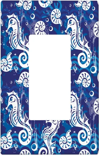 Vista 52 de Placa de interruptor de luz Nautical de 1 pandilla, concha abstracta retro del océano, estrella de mar, cubierta de placa de pared decorativa