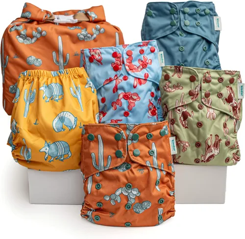 Vista 10 de Big Adventure Kinder - Juego de 5 pañales de tela reutilizables para bebé, estilo de bolsillo, jersey atlético que absorbe la humedad, insertos