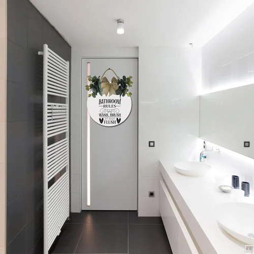 Vista 2 de Letrero de reglas de baño para decoración de pared, letrero de madera hecho a mano con las "reglas de baño" para el hogar, verano, estaciones