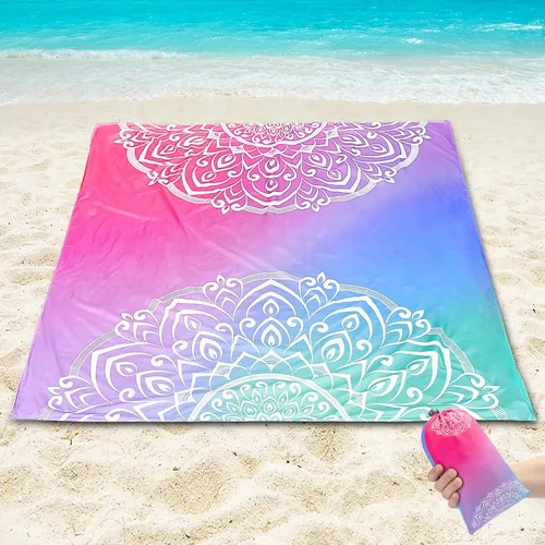 Vista 7 de HIHOHO Manta de Playa, Manta de Playa a Prueba de Arena, Impermeable de Secado Rápido Ligera Manta de Picnic Azteca para Exteriores 79" X