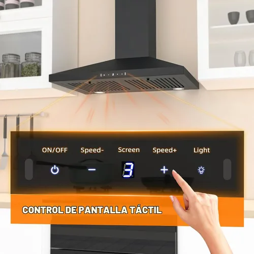 Vista 5 de FIREGAS Campana extractora negra de 30 pulgadas, campana de cocina de montaje en pared convertible con conductos/sin conductos, 450 CFM, extractor