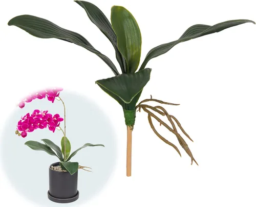 Hoja artificial de orquídea Phalaenopsis, 5 hojas de orquídea de látex en tallo con raíces, hojas sintéticas para orquídea polilla artificial para