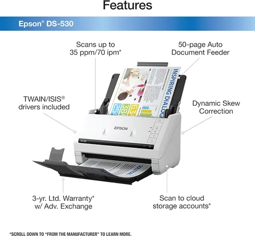 Vista 3 de Escáner WorkForce GT-1500 de documentos e imágenes con alimentador automático de documentos (ADF) (b11b190011), de la marca Epson, 1
