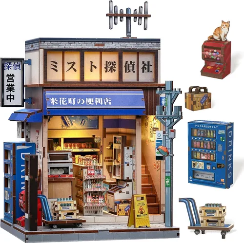 Vista 12 de CUTEBEE Kit de rincón de libros - Kit de casa de muñecas en miniatura para bricolaje para adultos y adolescentes, modelo de estantería para libros