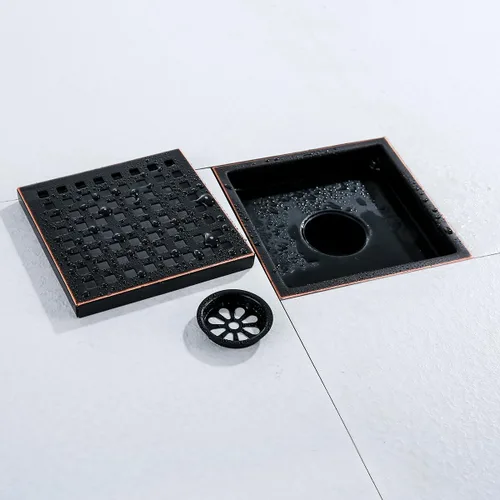 Vista 62 de RANDOM Drenaje de ducha redondo SUS304 de acero inoxidable dorado cepillado Drenaje de ducha de 4 pulgadas con brida de base de PVC ajustable