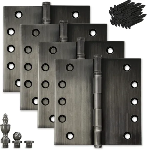 Vista 28 de Bisagra de puerta de latón macizo, rodamiento de bolas resistente, 5 x 5 pulgadas, juego de 2 bisagras (latón antiguo)