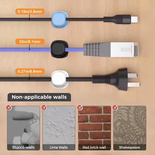 Vista 5 de Paquete de 6 clips magnéticos para cables, soporte de cable para mesita de noche, organizador magnético de cables de escritorio, soporte de cable