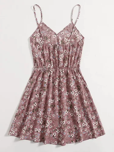 Vista 2 de Verdusa Vestido corto sin mangas con cuello en V y margaritas para mujer