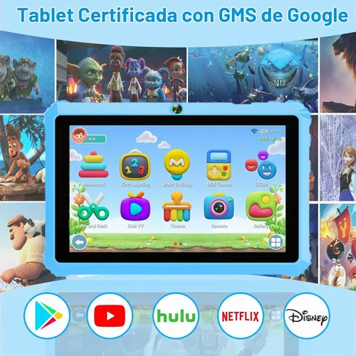 Vista 3 de YINOCHE Tableta Android para niños de 7 pulgadas para niños de 3 a 7 pulgadas, tabletas de 32 GB para niños pequeños con estuche WiFi control Azul