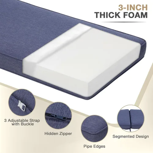 Vista 7 de Aoodor Juego de 2 cojines para tumbona de patio de 72 x 21 x 3 pulgadas, fundas de tela de olefina con espuma de esponja